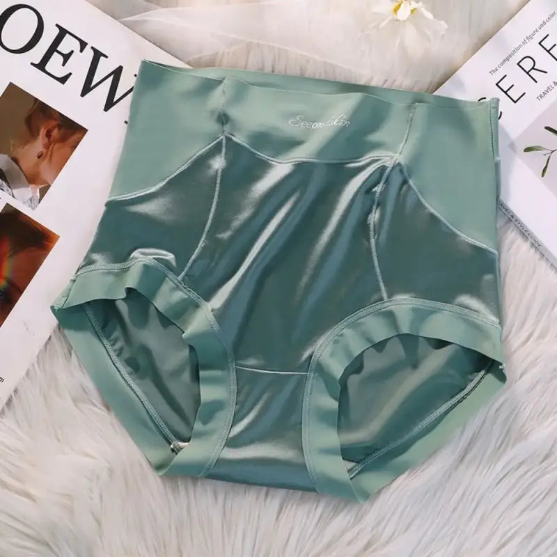 Culotte-taille-haute-satin-vert-d'eau