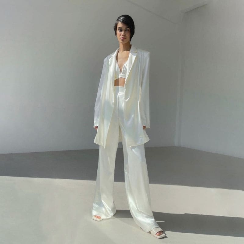 Tailleur Veste En Satin Femme Cristaux Satin Femmes Costumes