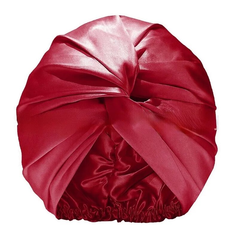 Bonnet-Satin-Turban-De-Bain-Rouge