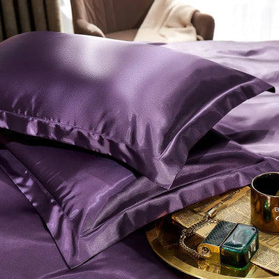 Taie-d-oreiller-Satin-à-volant-plat-violet