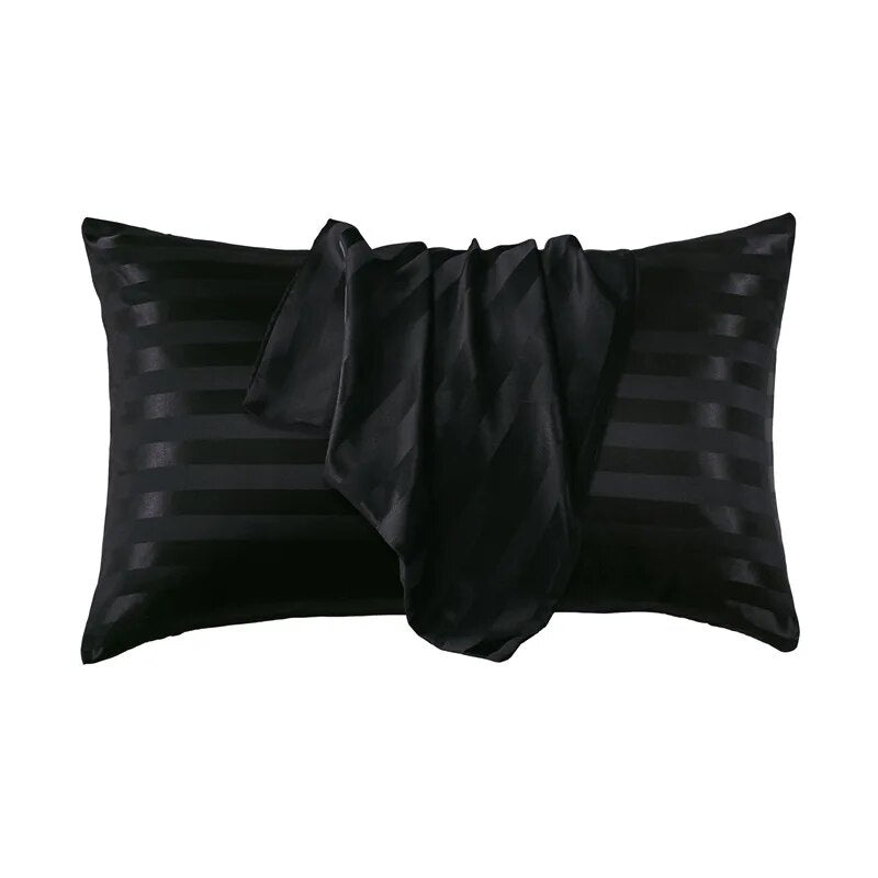 Paire-de-taies-d-oreiller-satin-à-rayures-noir