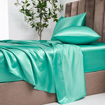 High End Rayon Queen Bed Sheet Set Luxury Satin King Size Bed Sheets 4 Pieces Sets Upscale Twin Full Bed Sheets and Pillowcases - Vignette | Création Satin