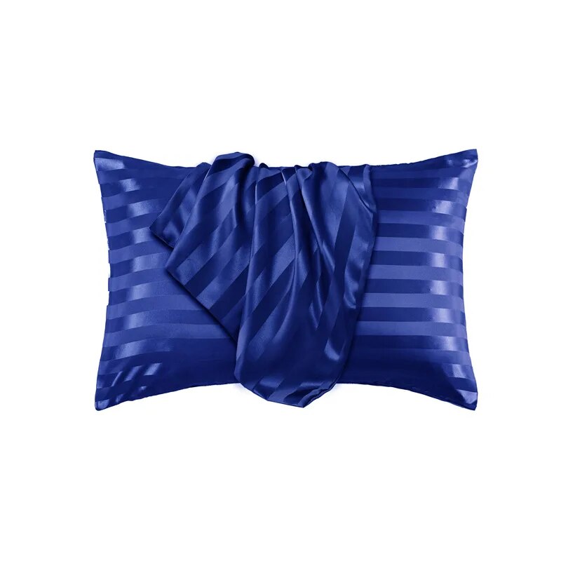 Paire-de-taies-d-oreiller-satin-à-rayures-bleu