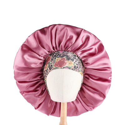 bonnet-satin-extra-large-avec-bandeau-fleuri-rose