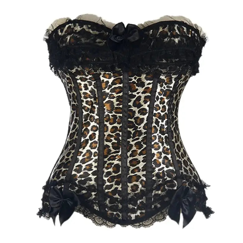 Corset-Overbust-satin-imprimé-Léopard-bustier-entier