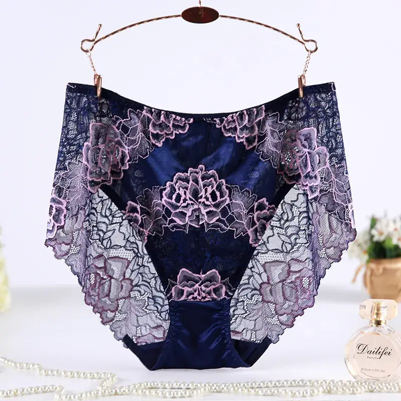 Culotte-satin-grande-taille-fleuri-bleu-marine