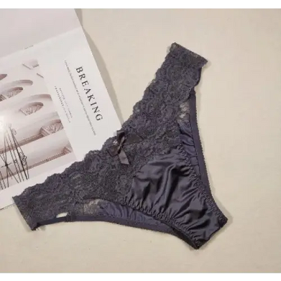 Culotte-satin-parure-dentelée-gris-foncé