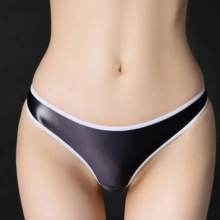 Culotte-satin-string-effet-brillant-gris-et-blanc
