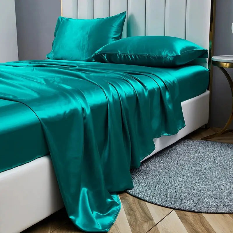 High End Rayon Queen Bed Sheet Set Luxury Satin King Size