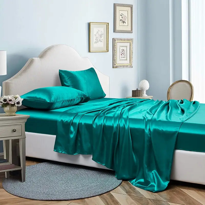 High End Rayon Queen Bed Sheet Set Luxury Satin King Size