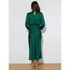Robe longue femme Joanna™ en satin mat, taille haute, manches lanterne, disponible en plusieurs couleurs élégantes – idéale pour occasions formelles et soirées.