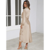 Robe longue femme Joanna™ en satin mat, taille haute, manches lanterne, disponible en plusieurs couleurs élégantes – idéale pour occasions formelles et soirées.