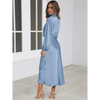 Robe longue femme Joanna™ en satin mat, taille haute, manches lanterne, disponible en plusieurs couleurs élégantes – idéale pour occasions formelles et soirées.