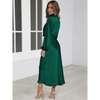 Robe longue femme Joanna™ en satin mat, taille haute, manches lanterne, disponible en plusieurs couleurs élégantes – idéale pour occasions formelles et soirées.