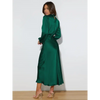 Robe longue femme Joanna™ en satin mat, taille haute, manches lanterne, disponible en plusieurs couleurs élégantes – idéale pour occasions formelles et soirées.