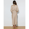 Robe longue femme Joanna™ en satin mat, taille haute, manches lanterne, disponible en plusieurs couleurs élégantes – idéale pour occasions formelles et soirées.