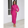 Robe longue femme Joanna™ en satin mat, taille haute, manches lanterne, disponible en plusieurs couleurs élégantes – idéale pour occasions formelles et soirées.