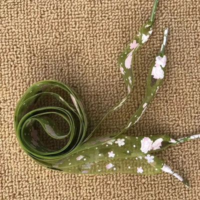 Lacets-Satin-Imprimé-Floral-Vert
