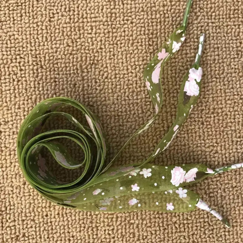 Lacets-Satin-Imprimé-Floral-Bleu