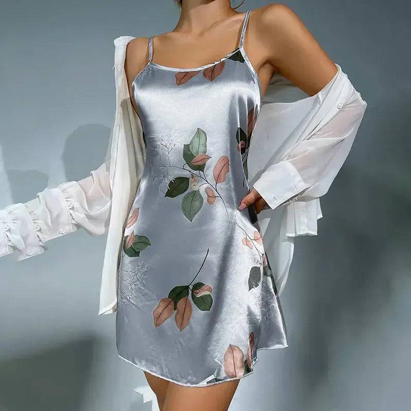 nuisette-girly-satin-bleu-imprimé-feuilles