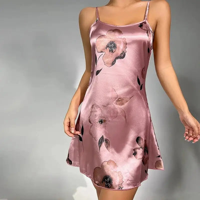 nuisette-girly-satin-rose-imprimé-fleur