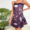 nuisette-girly-satin-violet-imprimé-fleur