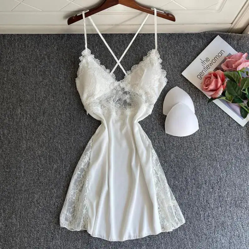 Nuisette-Satin-Bustier-Dentelé-Blanc