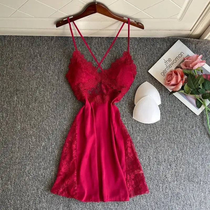 Nuisette-Satin-Bustier-Dentelé-Fuschia
