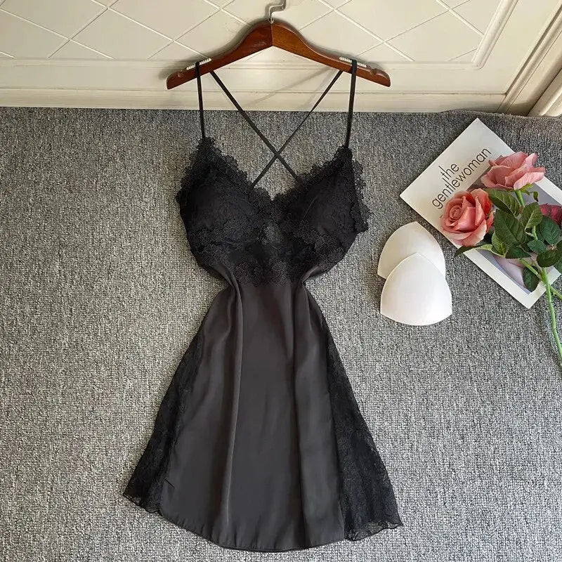Nuisette-Satin-Bustier-Dentelé-Noir