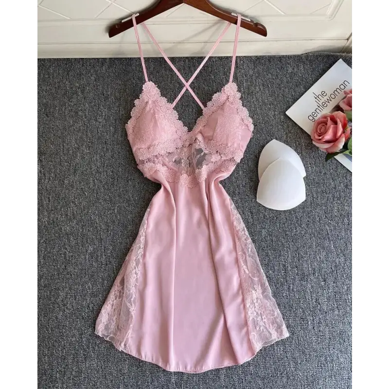 Nuisette-Satin-Bustier-Dentelé-Rose