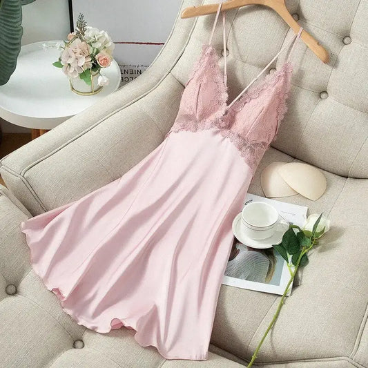 Nuisette-Satin-&-Dentelles-Florales-rose-poudré