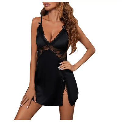 Nuisette-satinée-maille-élégance-et-dentelle-noir