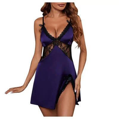 Nuisette-satinée-maille-élégance-et-dentelle-violet
