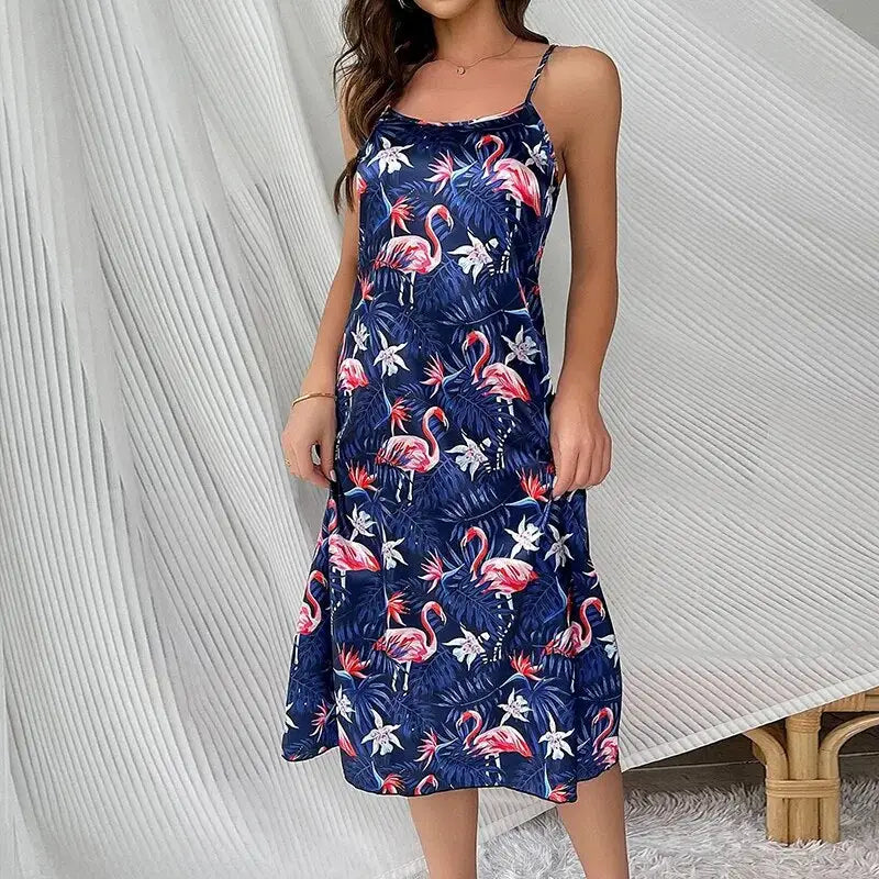 nuisette-satin-imprimé-tropical-bleu