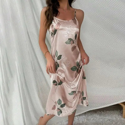 nuisette-satin-imprimé-tropical-rose
