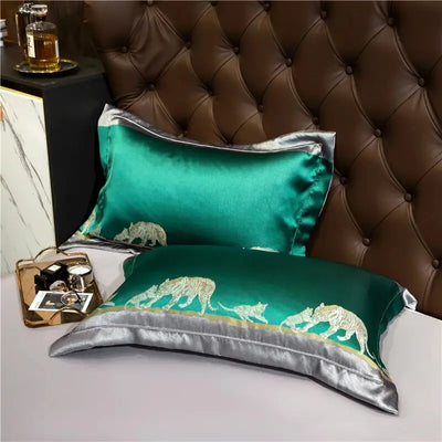 parure-de-lit-satin-léopard-vert