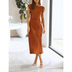 Robe élégante à manches courtes en satin - Vignette | Création Satin