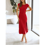 Robe élégante à manches courtes en satin - Vignette | Création Satin