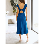 Robe élégante à manches courtes en satin - Vignette | Création Satin