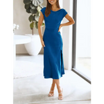 Robe élégante à manches courtes en satin - Vignette | Création Satin