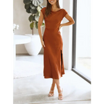 Robe élégante à manches courtes en satin - Vignette | Création Satin