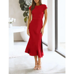 Robe élégante à manches courtes en satin - Vignette | Création Satin