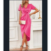 Robe en Satin à manches courtes - Rose / S - Robe Satin