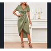 Robe en Satin à manches courtes - Vert / S - Robe Satin