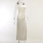 Robe Longue Satin Blanche Épaules Dénudées - Vignette | Création Satin