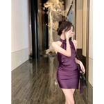 Robe Moulante en Satin à Col Halter - Vignette | Création Satin