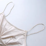 Robe Satin Courte Beige avec Lacets - Vignette | Création Satin