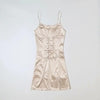 Robe Satin Courte Beige avec Lacets