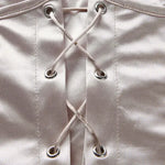 Robe Satin Courte Beige avec Lacets - Vignette | Création Satin