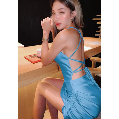 Robe Satin Elégance | Bleu | Création Satin